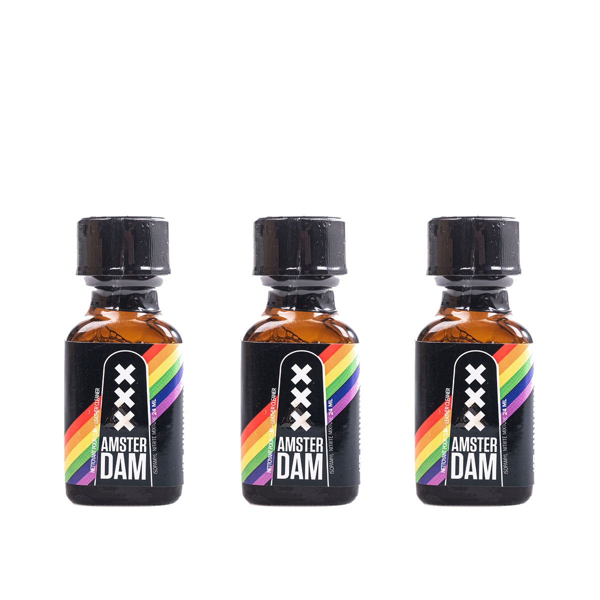 Three bottles of Amsterdam XXX Pride Poppers.