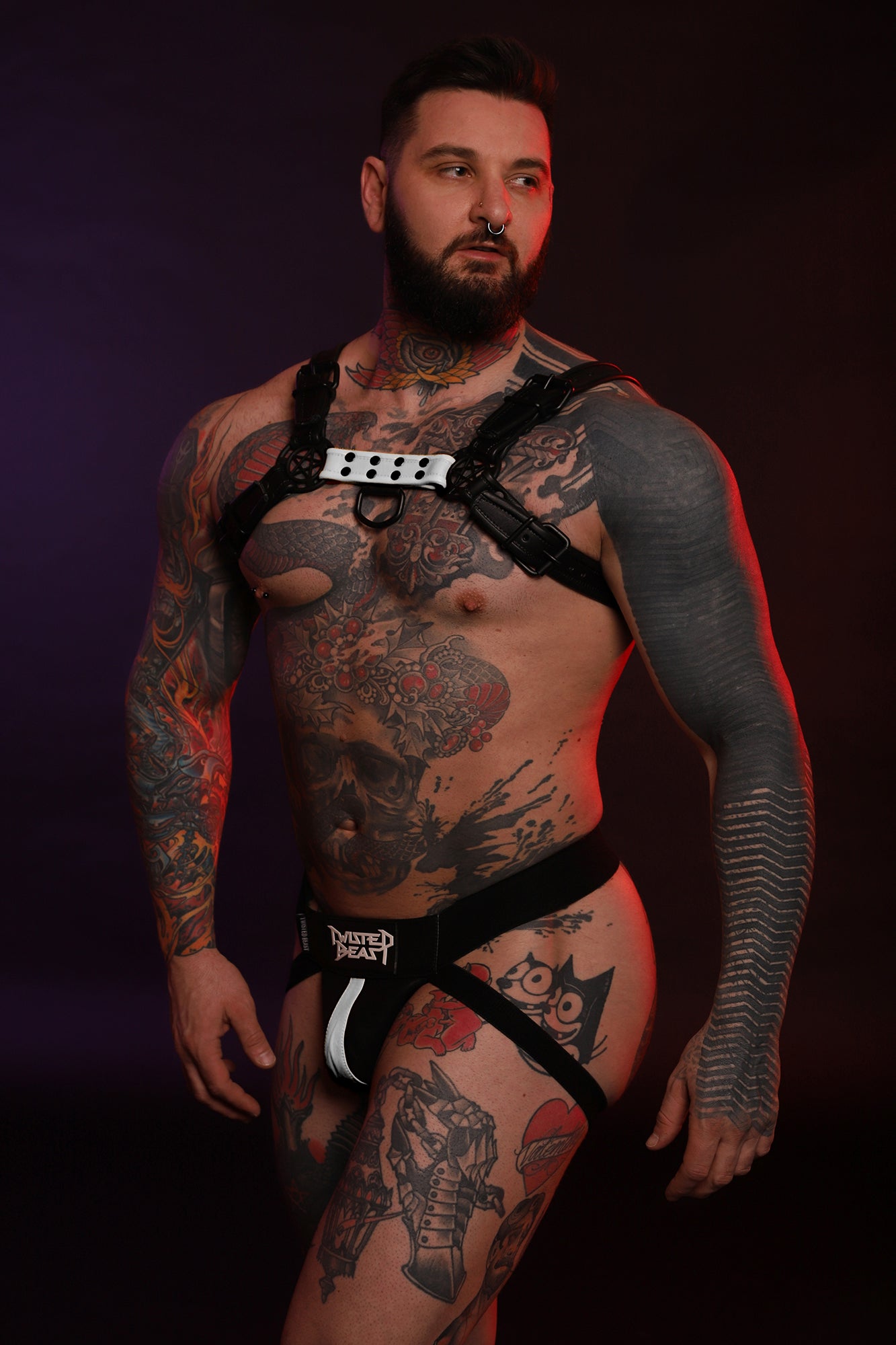 A model wearing a white Beast Jock.