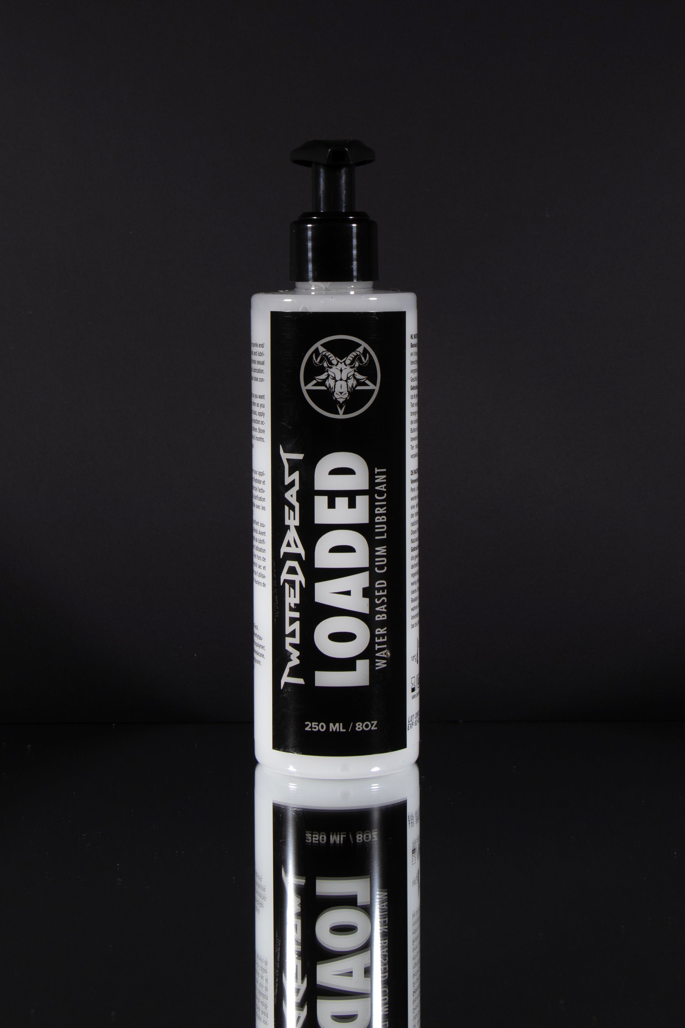 A product photo of a 250ml bottle of cum Lube.
