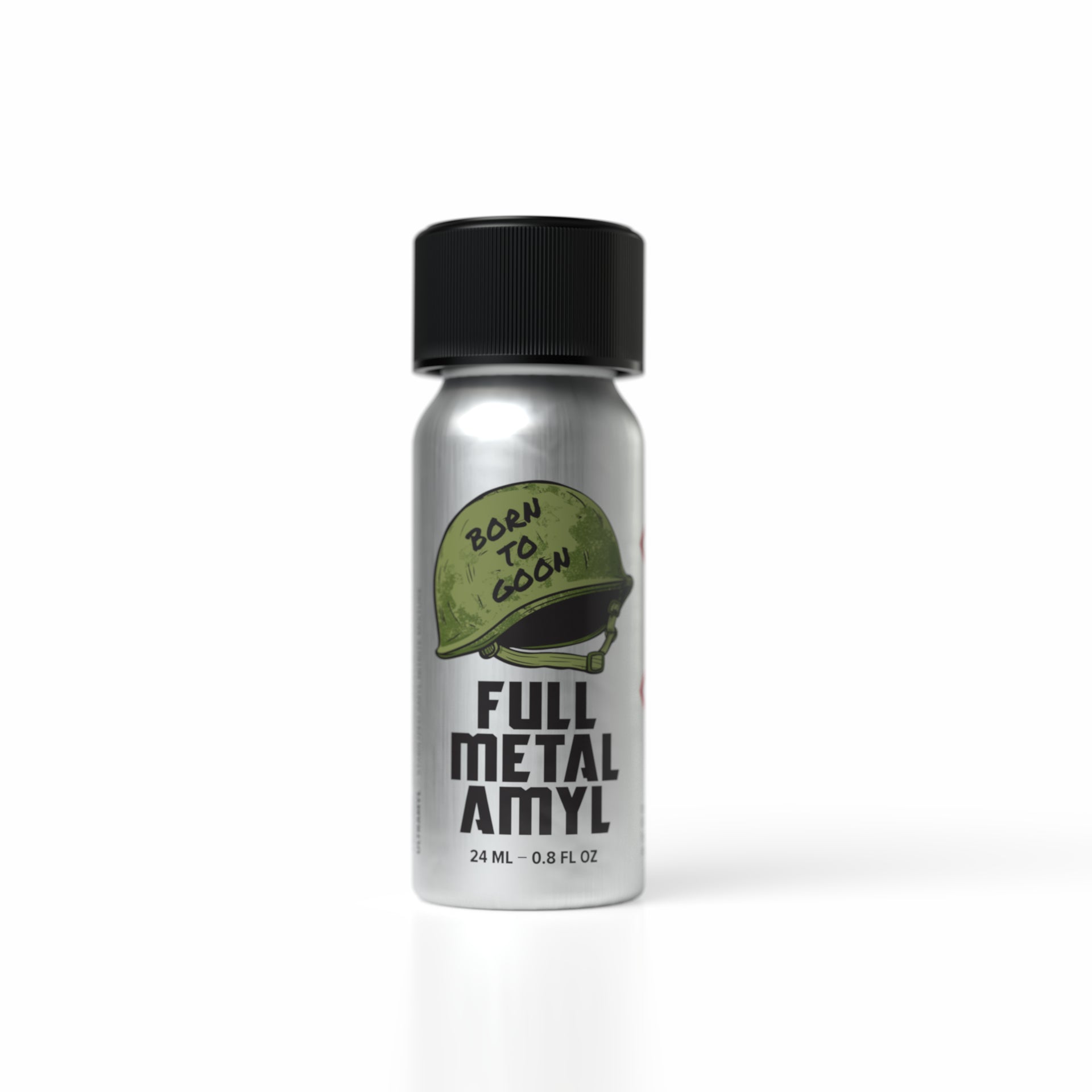 A product photo of Full Metal Amyl Poppers in a 24ml bottle.