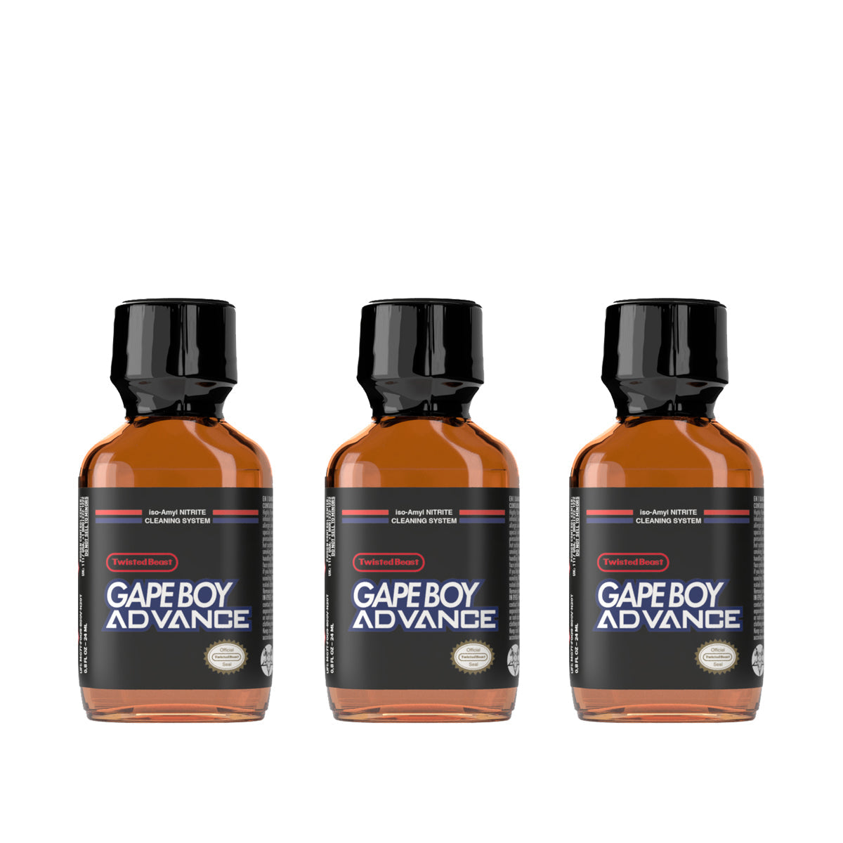 A triple pack of Gape Boy Advance Amyl Nitrite Poppers.