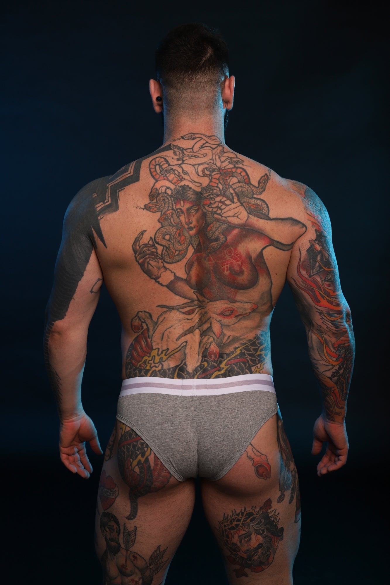 A model for Twisted Beast showing the Insignia Brief's in grey from behind.