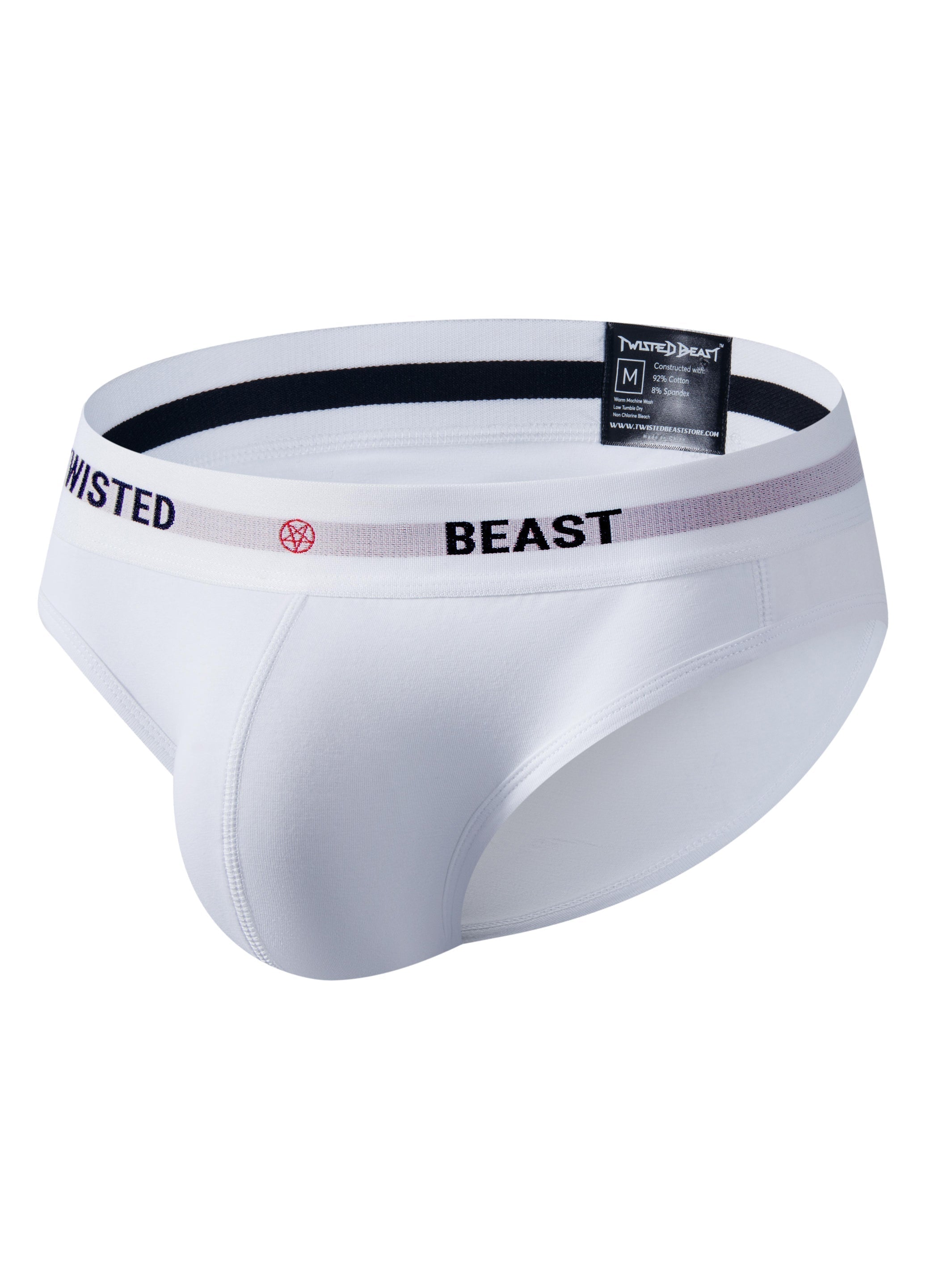 A Twisted Beast Insignia Brief in white from the side.