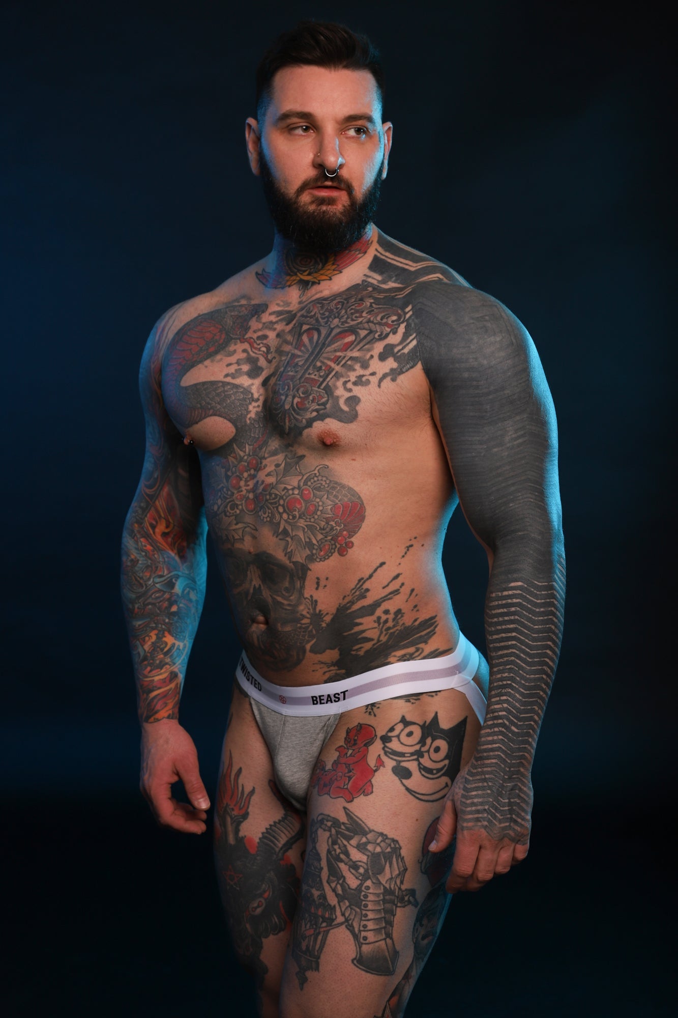 A model showing off the grey Insignia Jock.