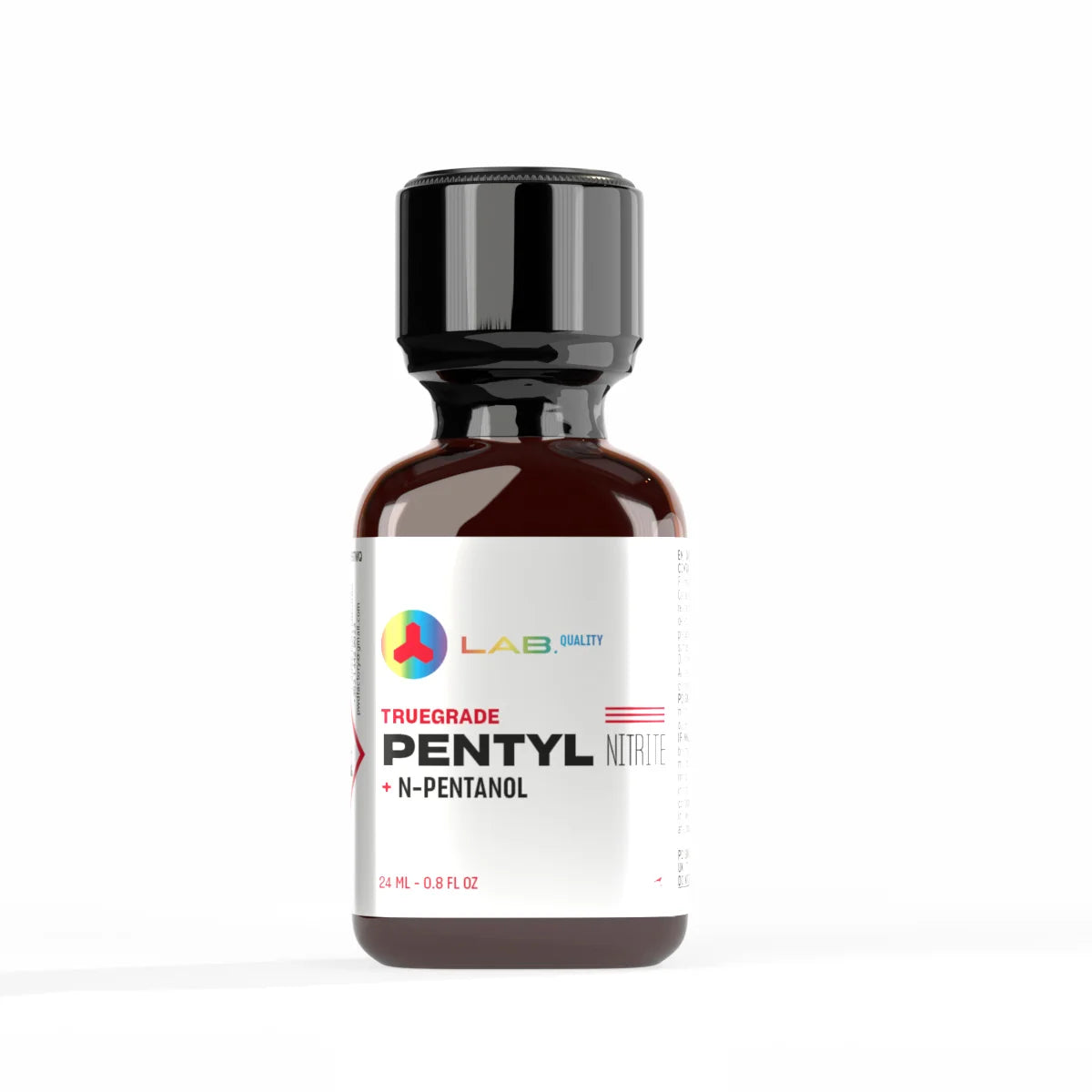 A product photo of a 24ml bottle of Lab Quality n-Pentyl Poppers.