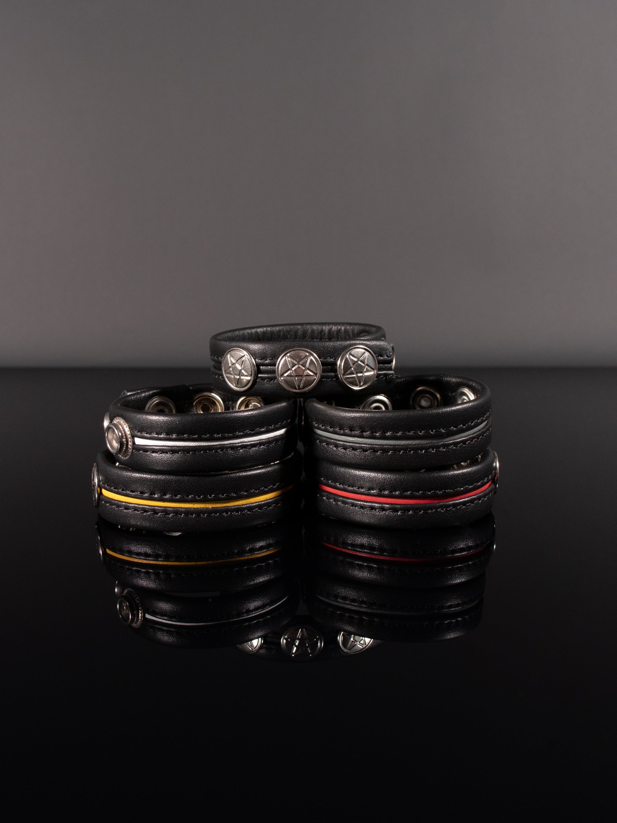 A product photo of leather cock rings by Twisted Beast.