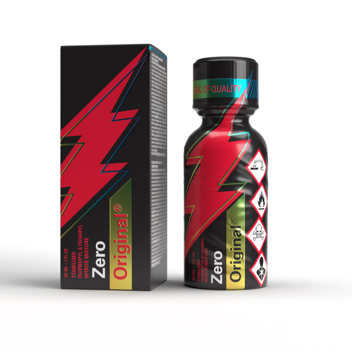 A product photo of a 30ml bottle of Original Zero Poppers.