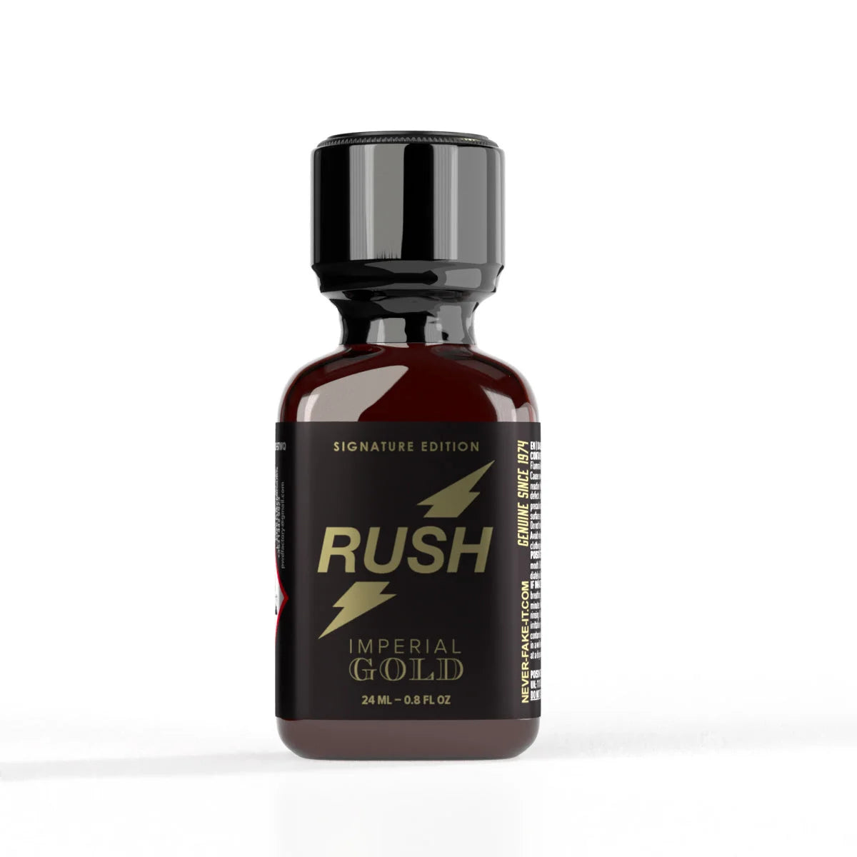 A product photo of a bottle of Rush Imperial Gold Poppers.