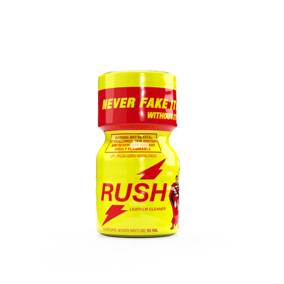 A product photo of a 10ml bottle of Rush Poppers.