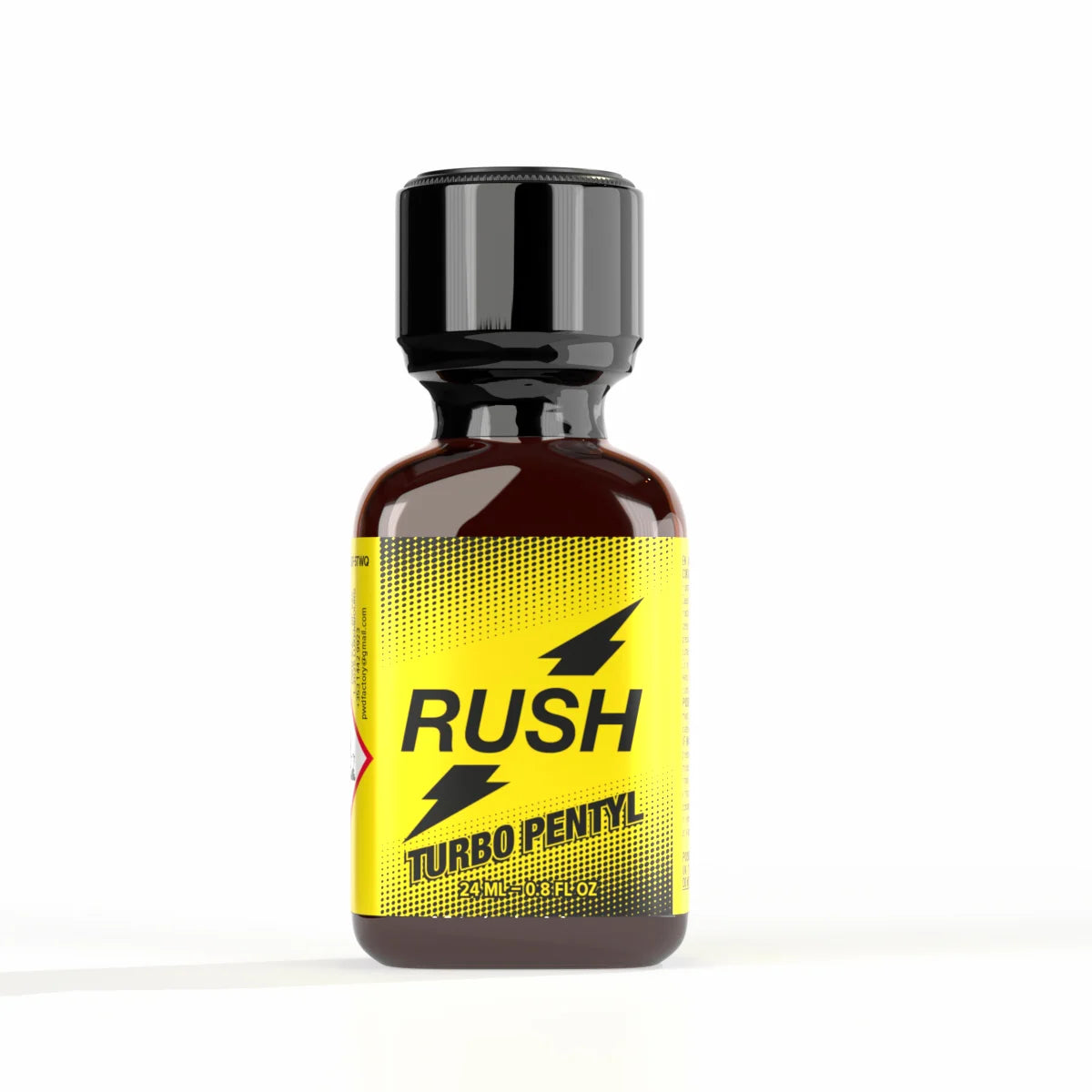 A 24ml bottle of Rush Turbo Pentyl Poppers.