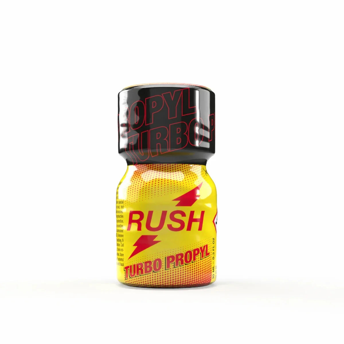 A product photo of a 10ml bottle of Rush Turbo Propyl Poppers.