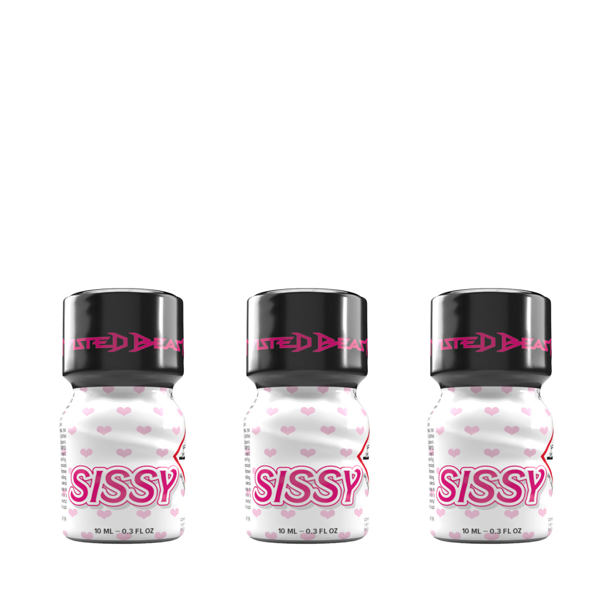 A product photo of three 10ml Sissy Poppers.