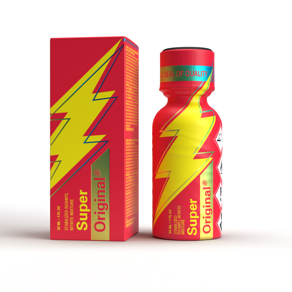 A product photo of a 30ml bottle of Super Original Poppers.