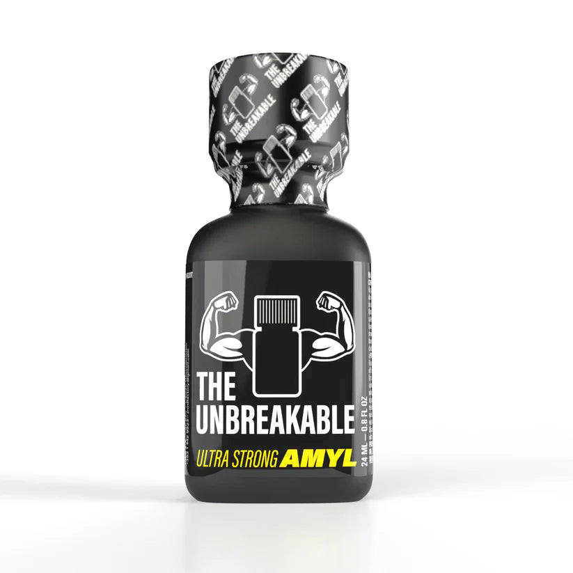 A product photo of unbreakable poppers in a 24ml bottle.