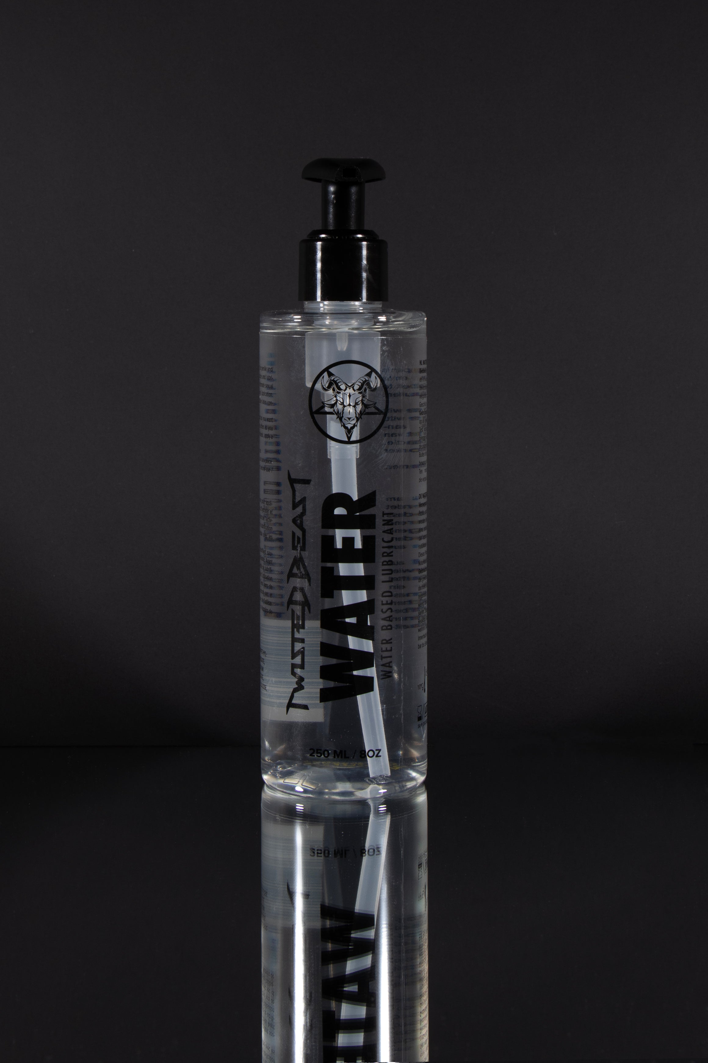 A product photo of a bottle of water-based lube.