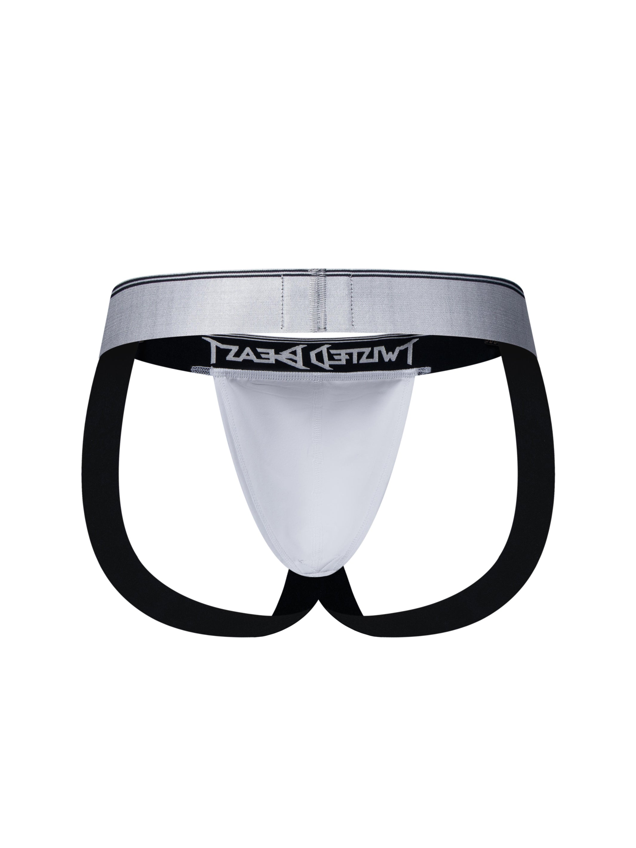 A product photo of the back of a Y2K Jock in white.